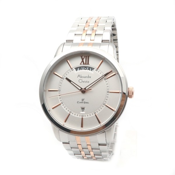 Alexandre Christie AC 8557 Silver Rosegold White Man MEBTRSL